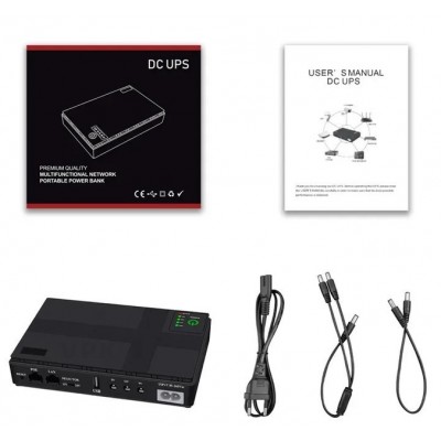 Бесперебойник для роутера UPS 5V, 9V, 12V 12000 mAh Павербанк упс для роутера Wi-Fi (интернета) Черный