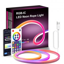 Умная гибкая неоновая лента 5 метров USB. Смарт Neon RGB-IC цветной управление с телефона + пульт с Bluetooth приложением Умная гибкая неоновая лента 5 метров USB. Смарт Neon RGB-IC цветной управление с телефона + пульт с Bluetooth приложением