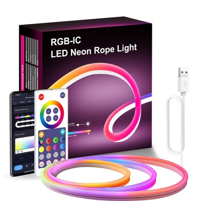 Умная гибкая неоновая лента 5 метров USB. Смарт Neon RGB-IC цветной управление с телефона + пульт с Bluetooth приложением Умная гибкая неоновая лента 5 метров USB. Смарт Neon RGB-IC цветной управление с телефона + пульт с Bluetooth приложением