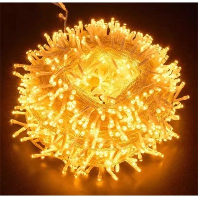 Гирлянда 400 Led 20 м теплый белый (желтая, золотая) Прозрачный провод 400 лампочек, 8 режимов