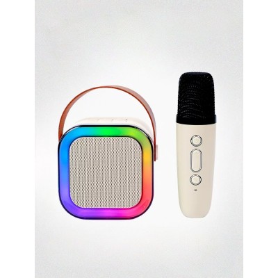 Детская колонка для пения с микрофоном, RGB подсветкой и Bluetooth Белая