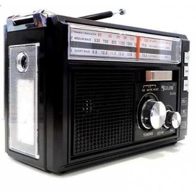 Радиоприемник с фонариком на аккумуляторе, батарейках от сети GOLON RX-382 AM, SW, FM черный