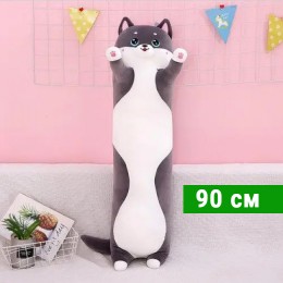 Длинная мягкая игрушка обнимашка Кот Батон. Подушка кот серый 90 см Длинная мягкая игрушка обнимашка Кот Батон. Подушка кот серый 90 см