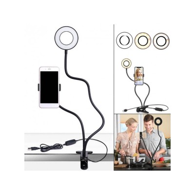 Кольцевая лампа USB на прищепке 2 в 1 с держателем для телефона Лайв Стрим (Professional Live Stream) черный
