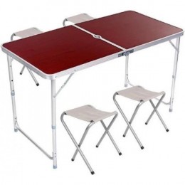 Туристический столик для пикника, стол-чемодан раскладной с 4 стульями Folding Table Коричневый