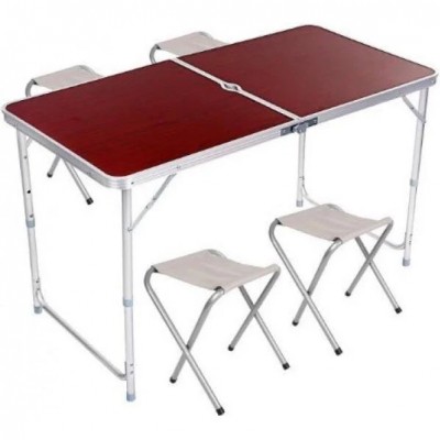 Туристический столик для пикника, стол-чемодан раскладной с 4 стульями Folding Table Коричневый
